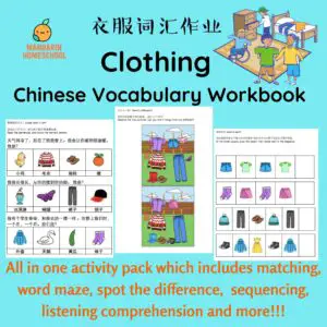 chinese vocabulary workbook clothing